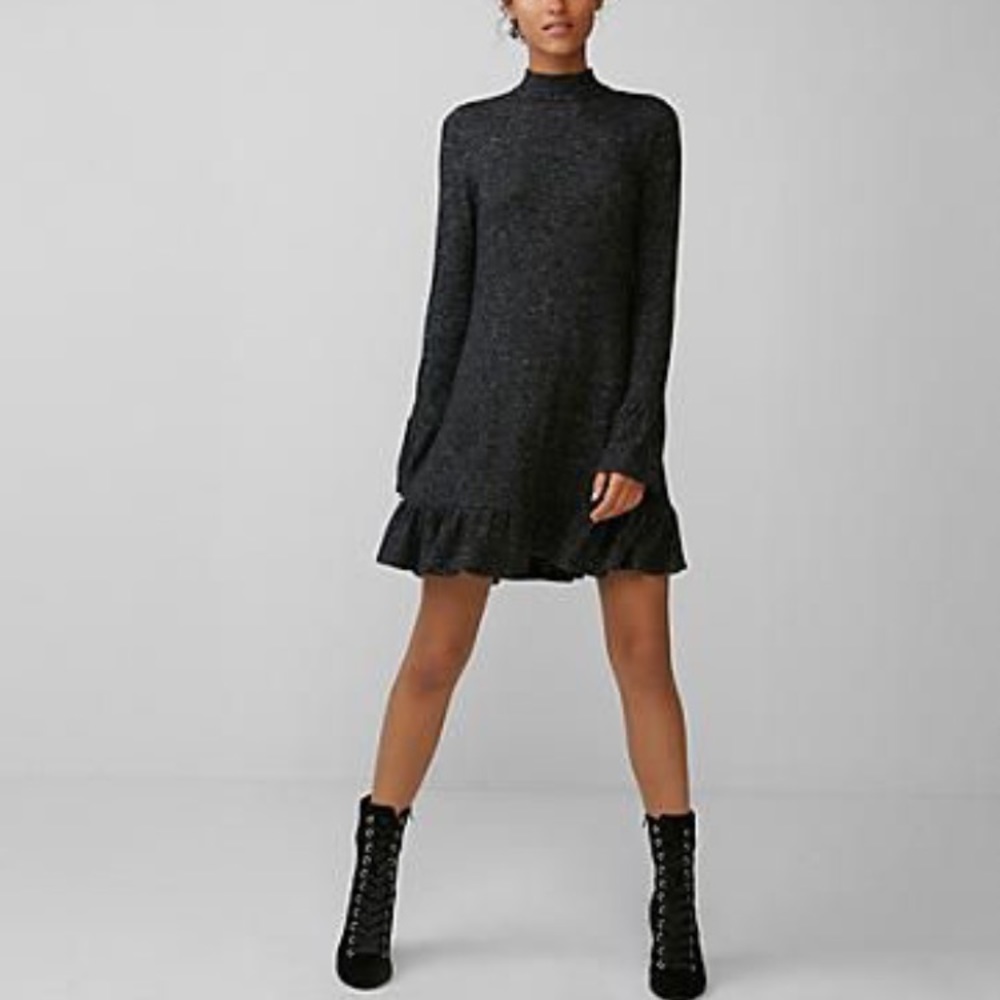 Express Long Sleeve Gray Marled Mock Neck Dress